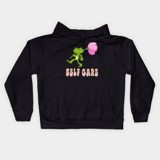 Funny Frog Self Care Retro Kids Hoodie